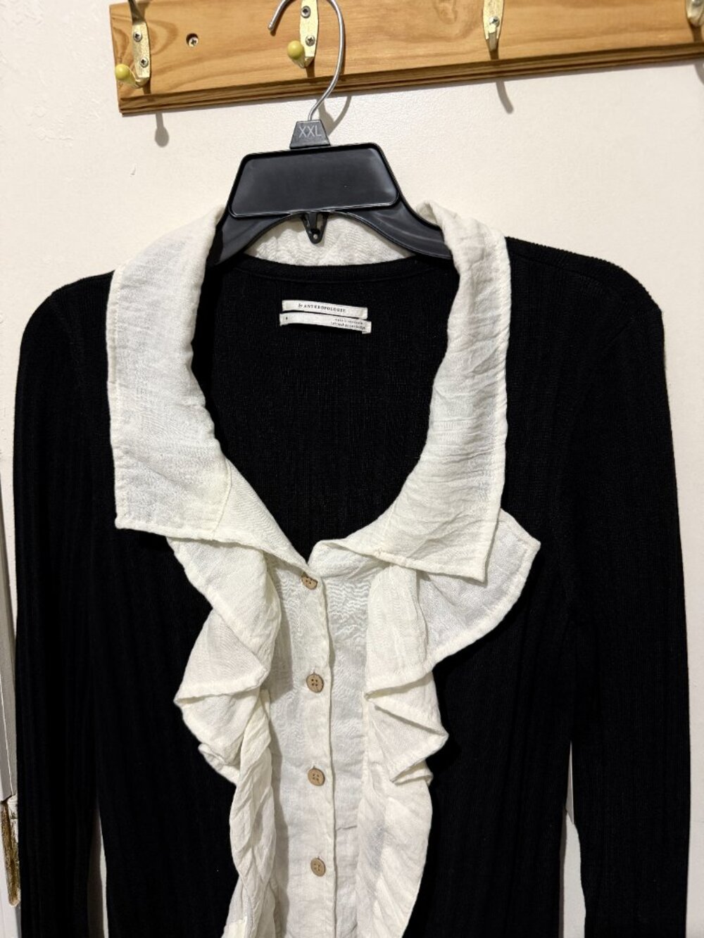 NWT by Anthropologie Black Ribbed Knit Ruffle Collar Layered Sweater Top - M - Picture 5 of 16